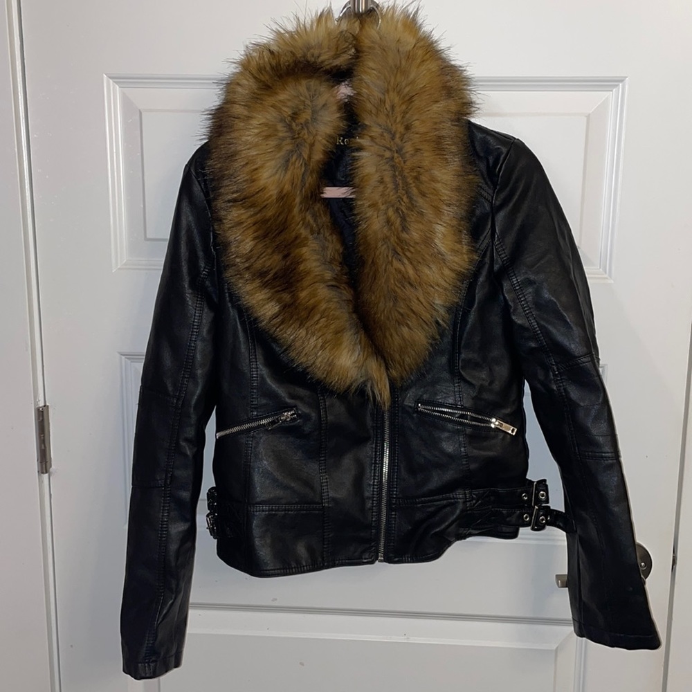 Black faux leather biker jacket